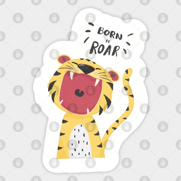 Tiger born to roar cute cartoon for boy kids t-shirt, great for birthday gift Sticker by Janatshie